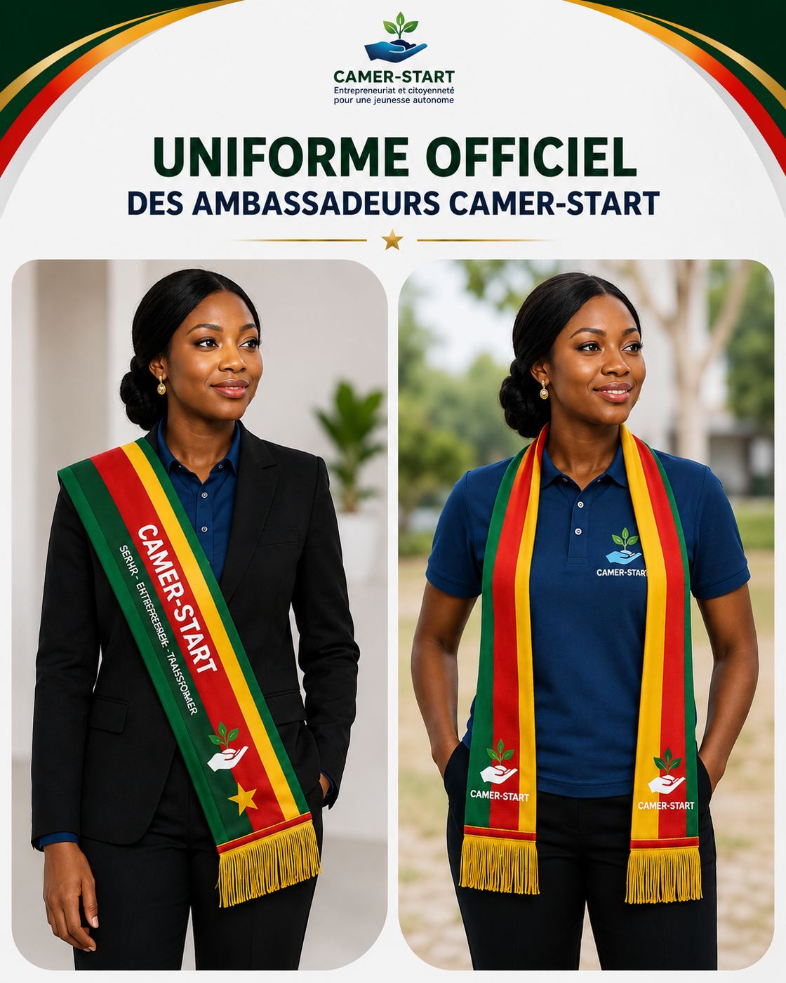 Flyer présentant les tenues officielles des Ambassadeurs CAMER-START